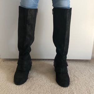 Black suede Fergie Boots. Never been worn!